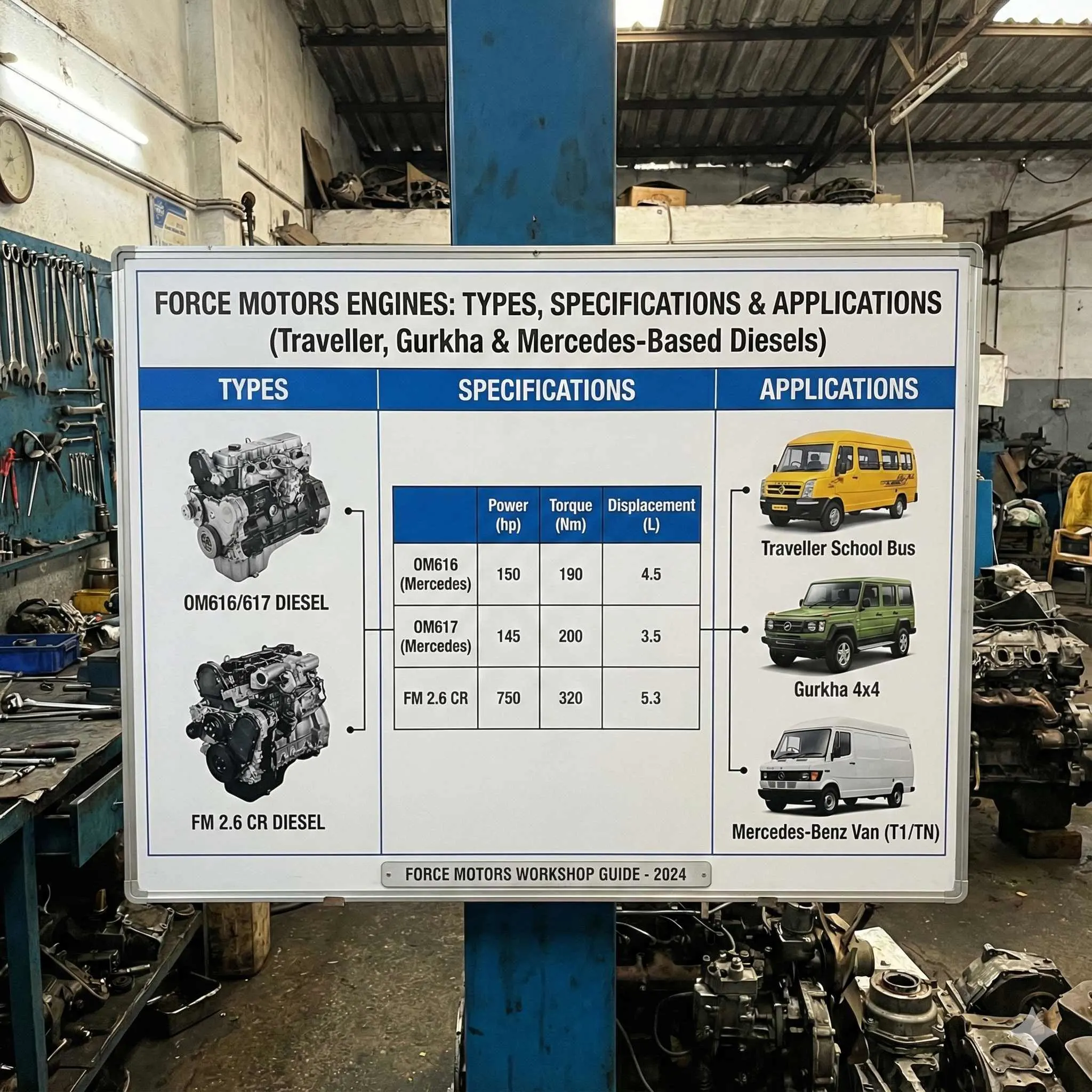 Force Motors Engines: Types, Specifications & Applications (Traveller, Gurkha & Mercedes-Based Diesels)